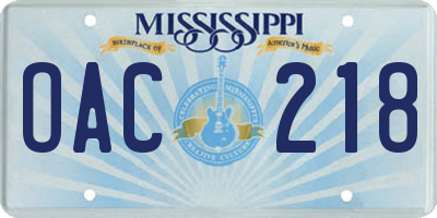 MS license plate OAC218