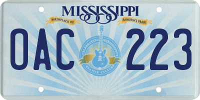 MS license plate OAC223