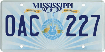 MS license plate OAC227