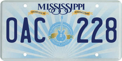 MS license plate OAC228