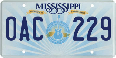 MS license plate OAC229