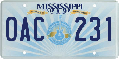 MS license plate OAC231