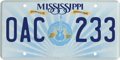 MS license plate OAC233