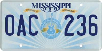 MS license plate OAC236