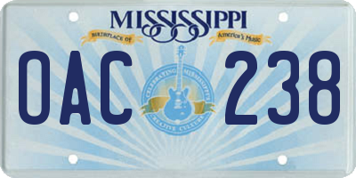 MS license plate OAC238
