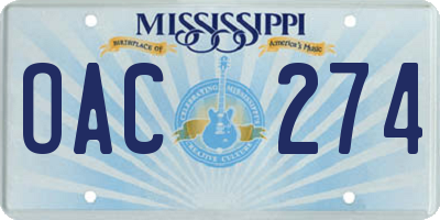 MS license plate OAC274