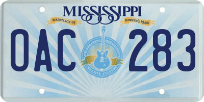 MS license plate OAC283