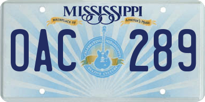 MS license plate OAC289