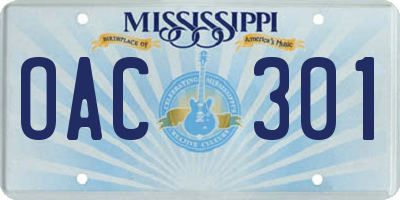 MS license plate OAC301