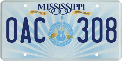 MS license plate OAC308