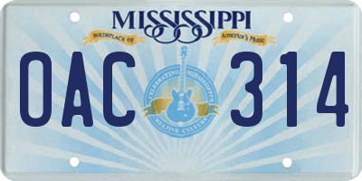 MS license plate OAC314