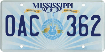 MS license plate OAC362