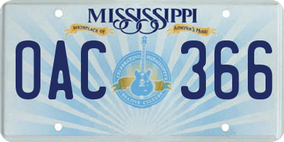 MS license plate OAC366