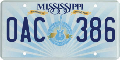 MS license plate OAC386