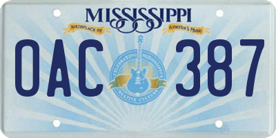 MS license plate OAC387