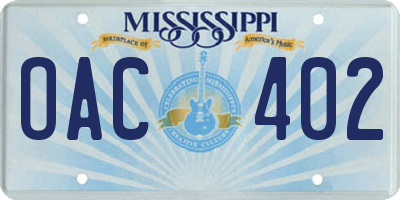 MS license plate OAC402