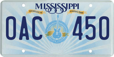 MS license plate OAC450