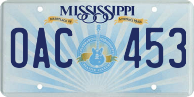 MS license plate OAC453