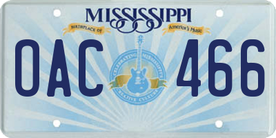 MS license plate OAC466