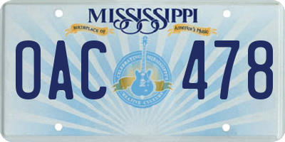 MS license plate OAC478