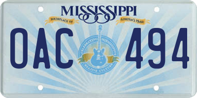 MS license plate OAC494