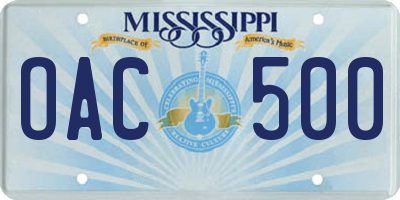MS license plate OAC500
