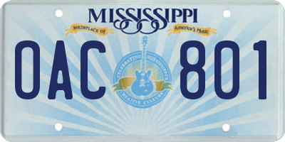 MS license plate OAC801