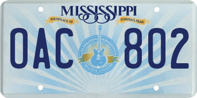 MS license plate OAC802