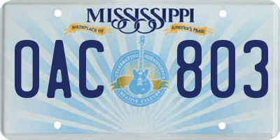 MS license plate OAC803