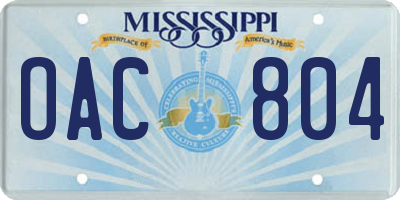 MS license plate OAC804