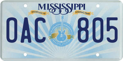MS license plate OAC805