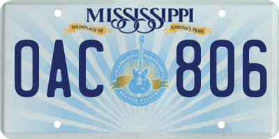 MS license plate OAC806