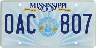 MS license plate OAC807
