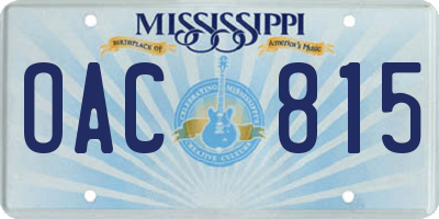 MS license plate OAC815