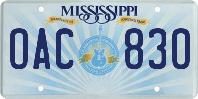 MS license plate OAC830