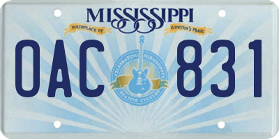 MS license plate OAC831