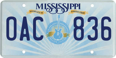 MS license plate OAC836