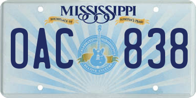 MS license plate OAC838