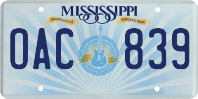MS license plate OAC839