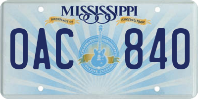 MS license plate OAC840