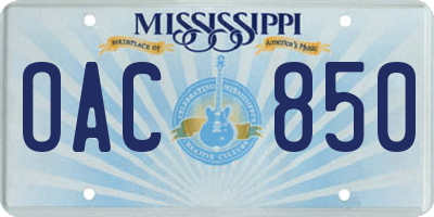 MS license plate OAC850