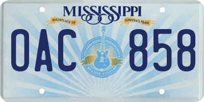 MS license plate OAC858