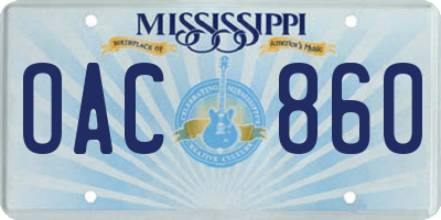 MS license plate OAC860