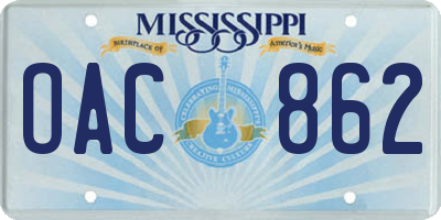 MS license plate OAC862