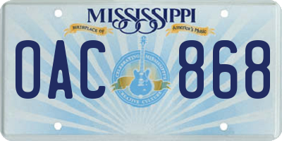 MS license plate OAC868