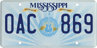 MS license plate OAC869
