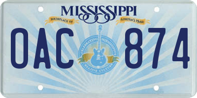 MS license plate OAC874