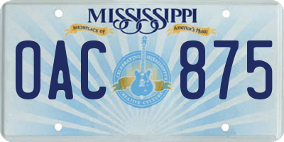 MS license plate OAC875