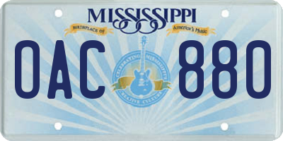 MS license plate OAC880