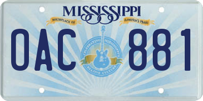 MS license plate OAC881